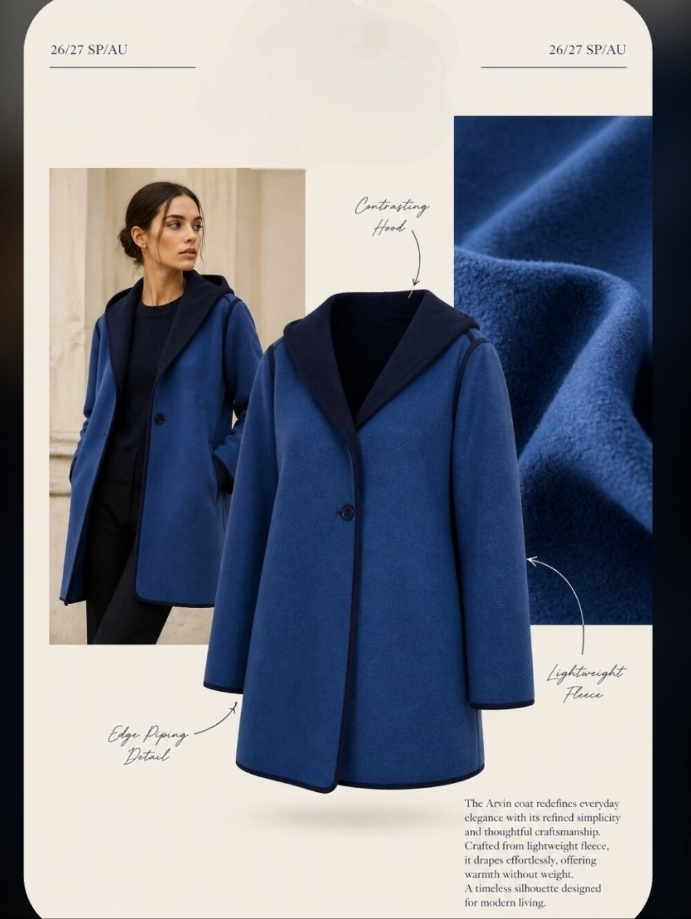 Reversable Blue Hooded Trench Coat with Contrast Trim Women's Size Large - Picture 5 of 6